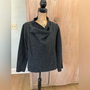 Eileen Fisher Charcoal Grey Wool Drape Buckle Jacket equestrian Lagenlook LP